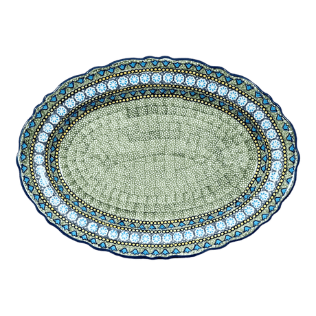 Platter, Oval, Scalloped, 16.75" x 12.25" Large in "Blue Bells" by Manufaktura | P165S-KLDN