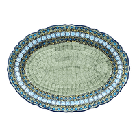 A picture of a Polish Pottery Large Scalloped Oval Platter (Blue Bells) | P165S-KLDN as shown at PolishPotteryOutlet.com/products/large-scalloped-oval-platter-blue-bells-p165s-kldn