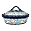 Polish Pottery Zaklady 12.5" x 10" Large Covered Baker (Climbing Aster) | Y1158-A1145A at PolishPotteryOutlet.com