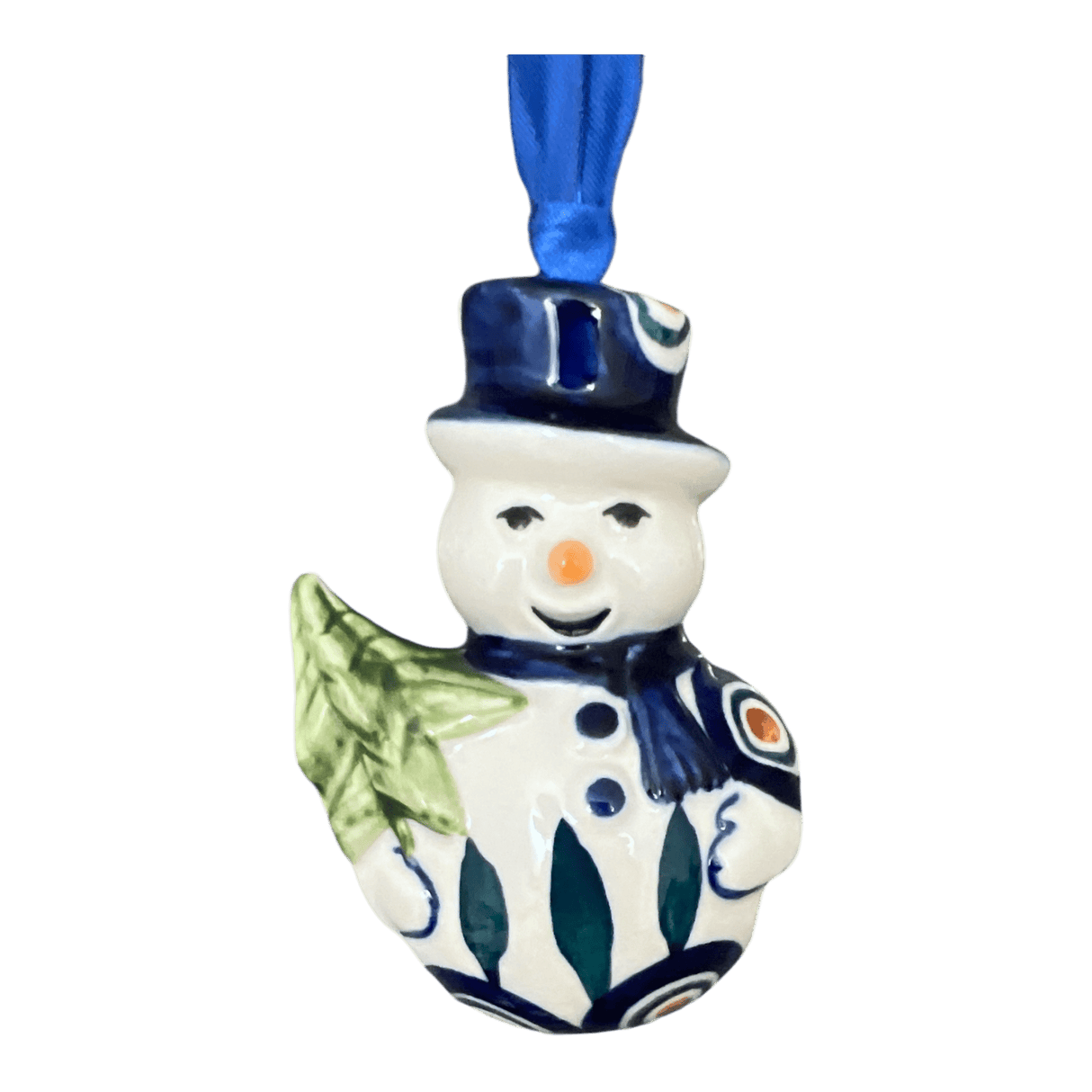 Ornament, Snowman with Tree, 2" in "Peacock" by Manufaktura | K143T-54