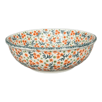 A picture of a Polish Pottery Bowl, Round, 8.5" in "Peach Blossoms" by Manufaktura | M135S-AS46 as shown at PolishPotteryOutlet.com/products/8-5-bowl-peach-blossoms-m135s-as46