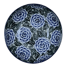 Polish Pottery Bowl, Round, Serving, 10.5" in "Blue Dahlia" by Ceramika Artystyczna | AC36-U1473 Additional Image at PolishPotteryOutlet.com