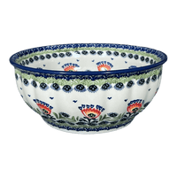 A picture of a Polish Pottery Bowl, Round, 9" Bowl in "Floral Fans" by Manufaktura | M086S-P314 as shown at PolishPotteryOutlet.com/products/9-bowl-floral-fans-m086s-p314