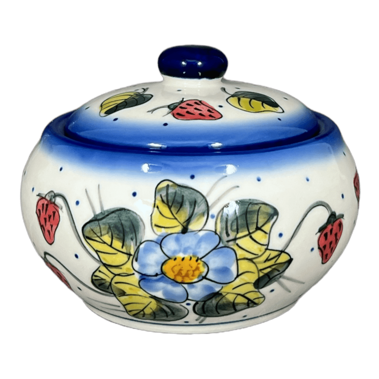 Container, Round, Covered, 5" x 4", WR (WR31I) in "Strawberries & Blossoms" by W.R. Ceramika | WR31I-WR2