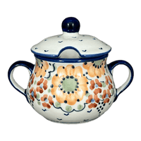 A picture of a Polish Pottery 3.5" Traditional Sugar Bowl (Autumn Harvest) | C015S-LB as shown at PolishPotteryOutlet.com/products/3-5-the-traditional-sugar-bowl-autumn-harvest-c015s-lb