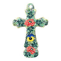 A picture of a Polish Pottery Cross, Large, 7.75" in "Tropical Love" by Ceramika Artystyczna | A533-U4705 as shown at PolishPotteryOutlet.com/products/large-cross-tropical-love-a533-u4705