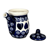 A picture of a Polish Pottery Zaklady Soy Sauce Pitcher (Swirling Hearts) | Y1947-D467 as shown at PolishPotteryOutlet.com/products/soy-sauce-pitcher-swirling-hearts-y1947-d467