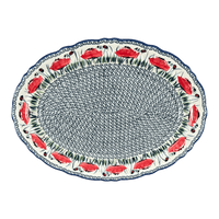 A picture of a Polish Pottery Large Scalloped Oval Platter (Poppy Paradise) | P165S-PD01 as shown at PolishPotteryOutlet.com/products/large-scalloped-oval-platter-poppy-paradise-p165s-pd01