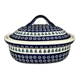 Polish Pottery Zaklady 12.5" x 10" Large Covered Baker (Floral Pine) | Y1158-D914 Additional Image at PolishPotteryOutlet.com