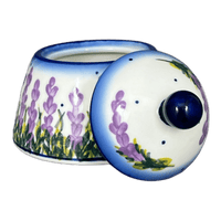 A picture of a Polish Pottery Bowl, Bell-Shaped, Sugar Bowl, 4", WR (WR9A) in "Lavender Fields" by W.R. Ceramika | WR9A-BW4 as shown at PolishPotteryOutlet.com/products/4-sugar-bowl-bell-lavender-fields-wr9a-bw4