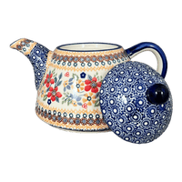 A picture of a Polish Pottery 0.9 Liter Teapot (Ruby Duet) | C005S-DPLC as shown at PolishPotteryOutlet.com/products/0-9-liter-teapot-ruby-duet-c005s-dplc