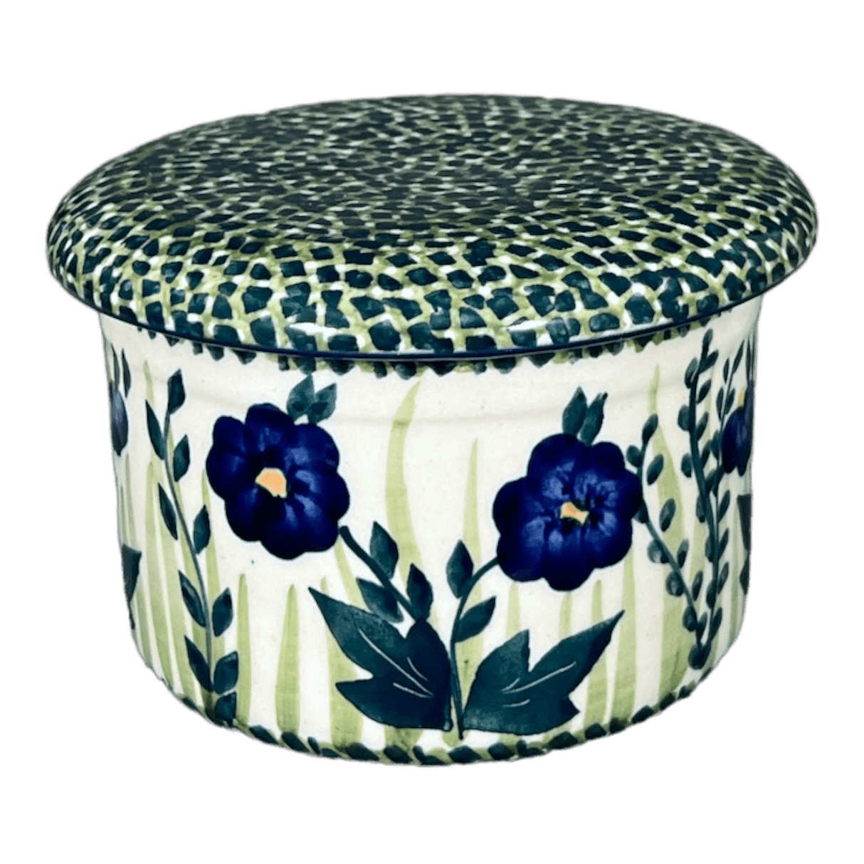 Butter Crock, 4.5" in "Bouncing Blue Blossoms" by Manufaktura | M136U-IM03