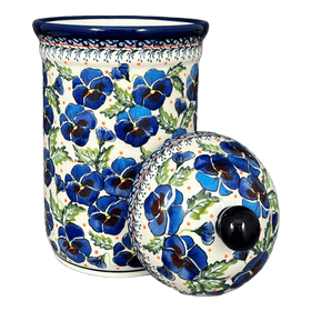 Polish Pottery Zaklady 2 Liter Container (Pansies in Bloom) | Y1244-ART277 Additional Image at PolishPotteryOutlet.com