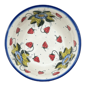 Polish Pottery Bowl, Round, 7.75", WR (WR12D) in "Strawberries & Blossoms" by W.R. Ceramika | WR12D-WR2 Additional Image at PolishPotteryOutlet.com