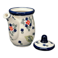 A picture of a Polish Pottery Zaklady Soy Sauce Pitcher (Floral Pine) | Y1947-D914 as shown at PolishPotteryOutlet.com/products/soy-sauce-pitcher-floral-pine-y1947-d914