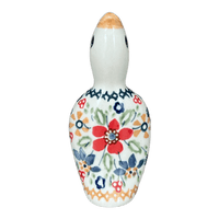 A picture of a Polish Pottery Pie Bird (Ruby Bouquet) | P189S-DPCS as shown at PolishPotteryOutlet.com/products/pie-bird-ruby-bouquet-p189s-dpcs