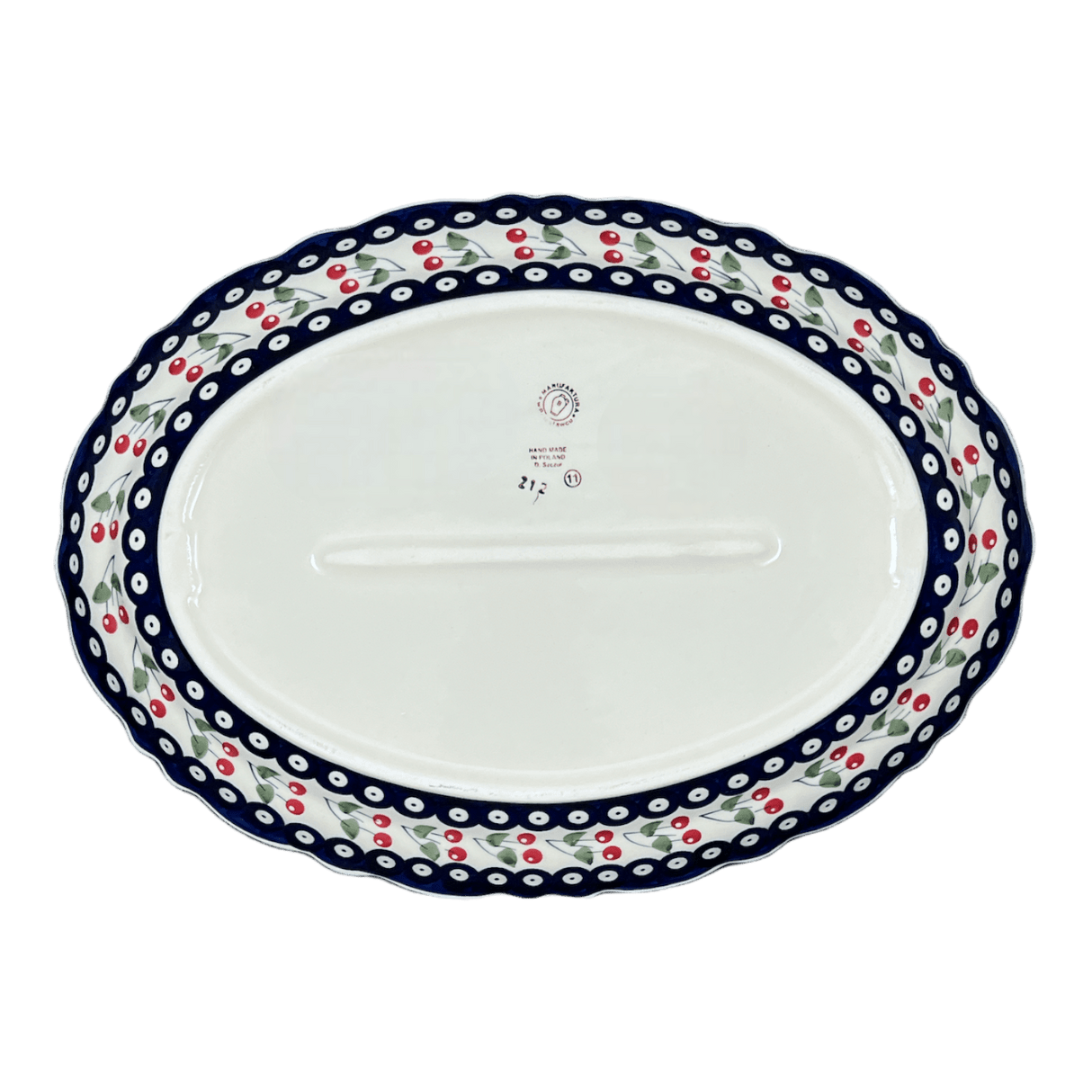 Platter, Oval, Scalloped, 16.75" x 12.25" Large in "Cherry Dot" by Manufaktura | P165T-70WI