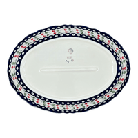 A picture of a Polish Pottery Large Scalloped Oval Platter (Cherry Dot) | P165T-70WI as shown at PolishPotteryOutlet.com/products/16-75-x-12-25-large-scalloped-oval-platter-cherry-dot-p165t-70wi