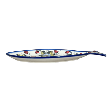 Plate, Fish-Shaped, 14.5" x 6.5", WR (WR13O) in "Strawberries & Blossoms" by W.R. Ceramika | WR13O-WR2