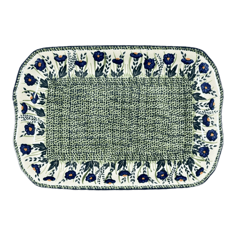 Platter, Rectangular, 11.5" x 17" in "Bouncing Blue Blossoms" by Manufaktura | P158U-IM03