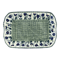 A picture of a Polish Pottery 11.5" x 17" Rectangular Platter (Bouncing Blue Blossoms) | P158U-IM03 as shown at PolishPotteryOutlet.com/products/11-5-x-17-platter-bouncing-blue-blossoms-p158u-im03