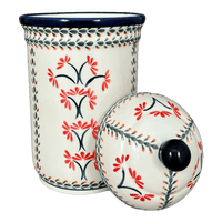 A picture of a Polish Pottery Container, 2 Liter in "Scarlet Stitch" by Zaklady | Y1244-A1158A as shown at PolishPotteryOutlet.com/products/2-liter-container-scarlet-stitch-y1244-a1158a