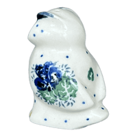 A picture of a Polish Pottery Shaker, Owl, 2.25" in "Hyacinth in the Wind" by Ceramika Artystyczna | AD91-2037X as shown at PolishPotteryOutlet.com/products/2-25-individual-owl-shaker-hyacinth-in-the-wind-ad91-2037x