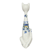 A picture of a Polish Pottery Figurine, Tall Cat, 12.5", WR (WR40A) in "Pansy Wreath" by W.R. Ceramika | WR40A-EZ2 as shown at PolishPotteryOutlet.com/products/wr-12-5-tall-cat-figurine-pansy-wreath-wr40a-ez2