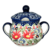A picture of a Polish Pottery 3.5" Traditional Sugar Bowl (Floral Fantasy) | C015S-P260 as shown at PolishPotteryOutlet.com/products/3-5-the-traditional-sugar-bowl-floral-fantasy-c015s-p260