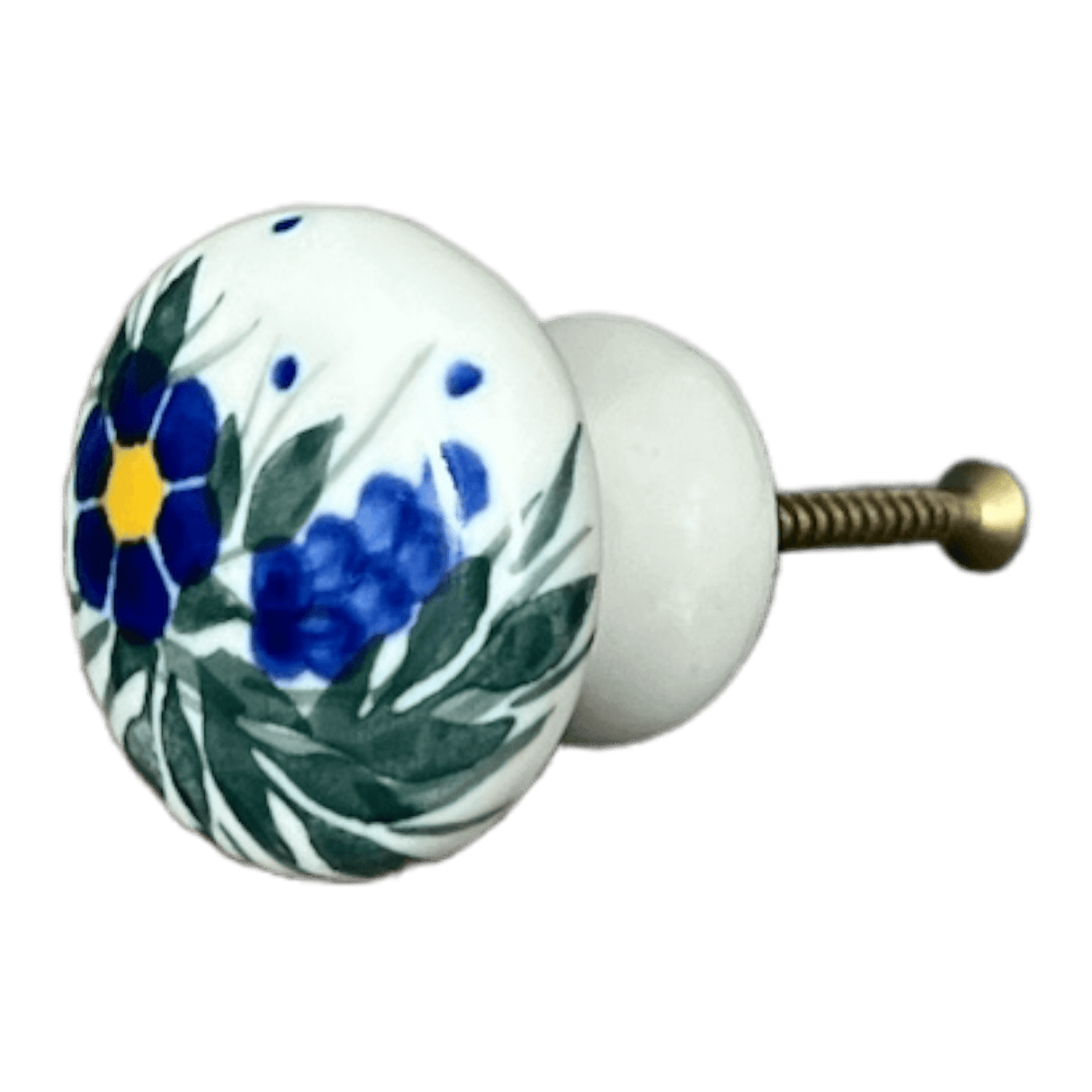 Drawer Pull, 1.25", WR (WR67A) in "Delphinium Spray" by W.R. Ceramika | WR67A-BW3