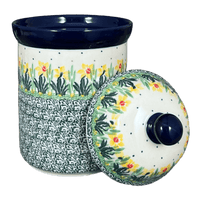 A picture of a Polish Pottery Canister, 1 Liter in "Daffodils in Bloom" by Ceramika Artystyczna | A491-2122X as shown at PolishPotteryOutlet.com/products/1-liter-canister-daffodils-in-bloom-a491-2122x