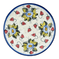 A picture of a Polish Pottery Plate, Round, Dinner, 10.25" Plate, WR (WR5C) in "Strawberries & Blossoms" by W.R. Ceramika | WR5C-WR2 as shown at PolishPotteryOutlet.com/products/10-25-round-dinner-plate-strawberries-blossoms-wr5c-wr2