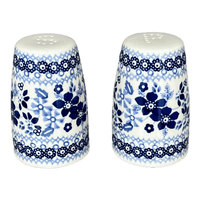 A picture of a Polish Pottery 3.75" Salt and Pepper (Duet in Blue) | S086S-SB01 as shown at PolishPotteryOutlet.com/products/3-75-salt-and-pepper-duet-in-blue-s086s-sb01