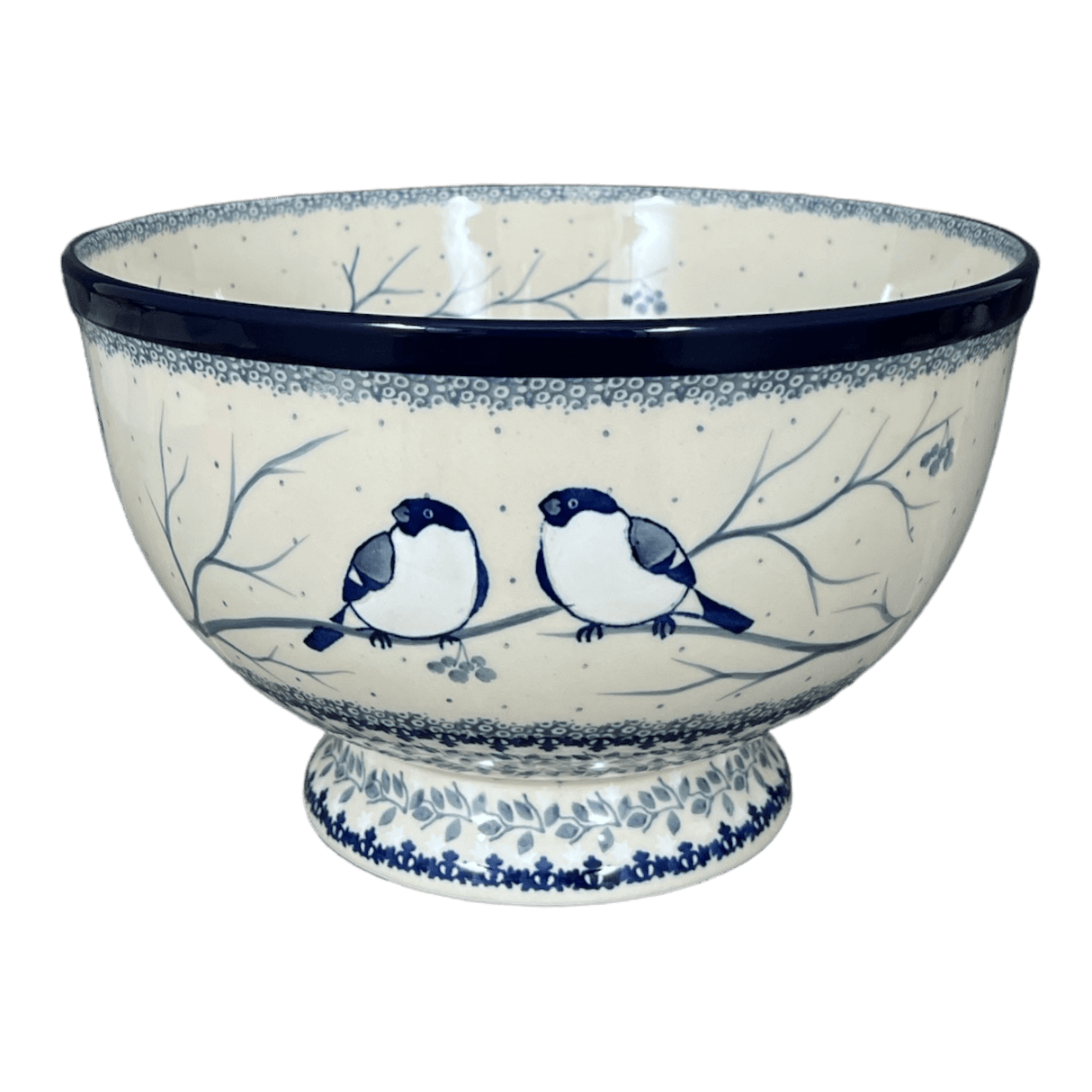 Bowl, Round, Deep, Pedestal, 10" in "Bullfinch on Blue" by Ceramika Artystyczna | A215-U4830