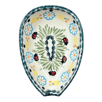 A picture of a Polish Pottery Spoon Rest, Small, 3.5" in "Lady Bugs" by Manufaktura | P093T-IF45 as shown at PolishPotteryOutlet.com/products/5-5-x-3-5-spoon-rest-lady-bugs-p093t-if45