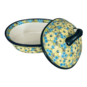 Polish Pottery Zaklady 12.5" x 10" Large Covered Baker (Sunny Meadow) | Y1158-ART332 Additional Image at PolishPotteryOutlet.com