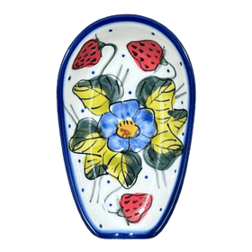 Polish Pottery Spoon Rest, 3.5" x 5", WR (WR55D) in "Strawberries & Blossoms" by W.R. Ceramika | WR55D-WR2 Additional Image at PolishPotteryOutlet.com