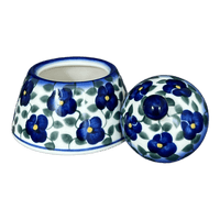 A picture of a Polish Pottery Bowl, Bell-Shaped, Sugar Bowl, 4", WR (WR9A) in "Pansy Storm" by W.R. Ceramika | WR9A-EZ3 as shown at PolishPotteryOutlet.com/products/4-sugar-bowl-bell-pansy-storm-wr9a-ez3