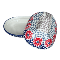 A picture of a Polish Pottery Fancy Butter Dish (Falling Petals) | M077U-AS72 as shown at PolishPotteryOutlet.com/products/7-x-5-fancy-butter-dish-falling-petals-m077u-as72