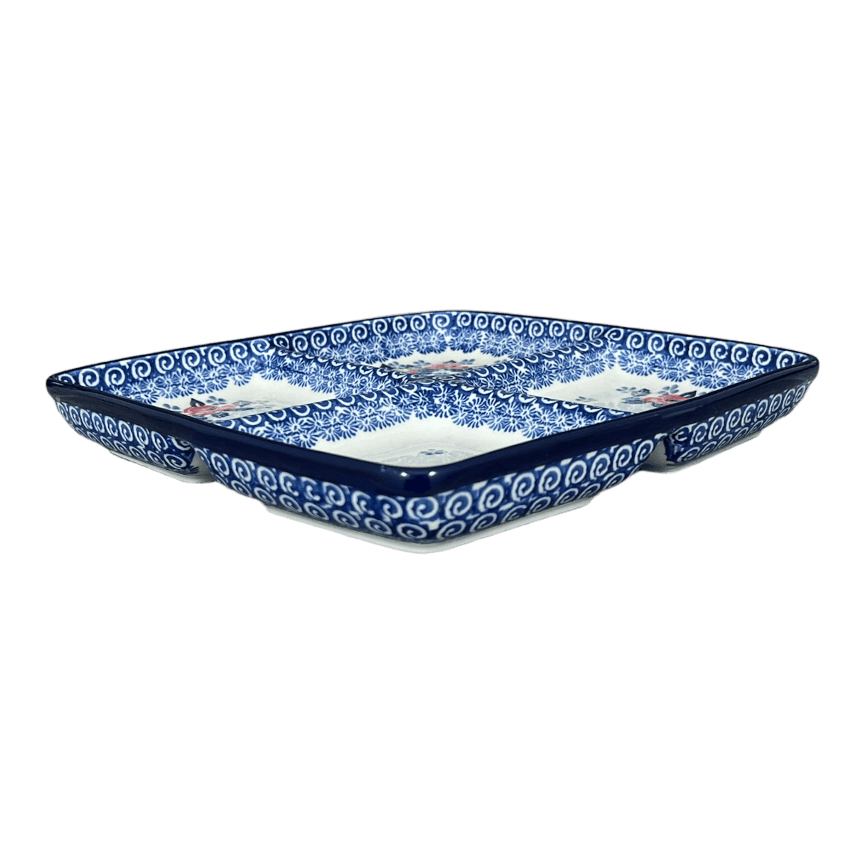 Divided Square Dish, 9.75" in "Rosie's Garden" by Ceramika Artystyczna | AB40-1490X