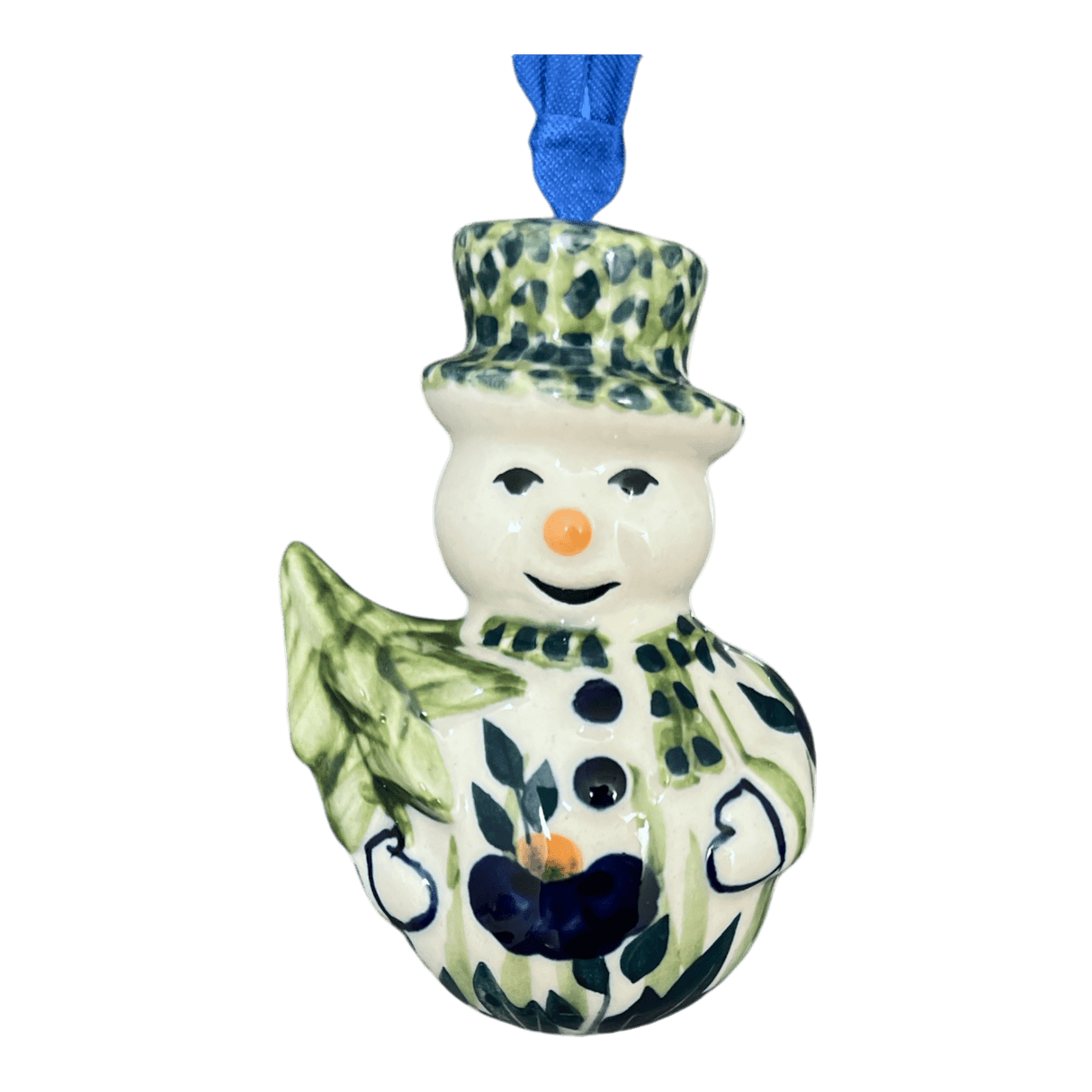 Ornament, Snowman with Tree, 2" in "Bouncing Blue Blossoms" by Manufaktura | K143U-IM03