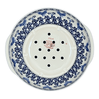 A picture of a Polish Pottery Zaklady 10" Colander (Rooster Blues) | Y1183A-D1149 as shown at PolishPotteryOutlet.com/products/10-colander-rooster-blues-y1183a-d1149