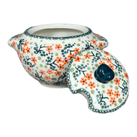 A picture of a Polish Pottery Bowl, Round, Sugar Bowl, 3" in "Peach Blossoms" by Manufaktura | C003S-AS46 as shown at PolishPotteryOutlet.com/products/3-sugar-bowl-peach-blossoms-c003s-as46