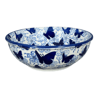 A picture of a Polish Pottery 8.5" Bowl (Blue Butterfly) | M135U-AS58 as shown at PolishPotteryOutlet.com/products/8-5-bowl-blue-butterfly-m135u-as58
