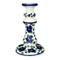 A picture of a Polish Pottery Candlestick, 7", WR (WR22C) in "Pansy Storm" by W.R. Ceramika | WR22C-EZ3 as shown at PolishPotteryOutlet.com/products/7-candlestick-pansy-storm-wr22c-ez3