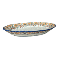 A picture of a Polish Pottery Large Scalloped Oval Platter (Autumn Harvest) | P165S-LB as shown at PolishPotteryOutlet.com/products/large-scalloped-oval-plater-autumn-harvest-p165s-lb