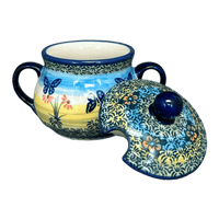 A picture of a Polish Pottery 3.5" Traditional Sugar Bowl (Butterflies in Flight) | C015S-WKM as shown at PolishPotteryOutlet.com/products/3-5-the-traditional-sugar-bowl-butterflies-in-flight-c015s-wkm