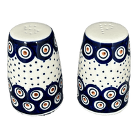 A picture of a Polish Pottery 3.75" Salt and Pepper (Peacock Dot) | S086U-54K as shown at PolishPotteryOutlet.com/products/3-75-salt-and-pepper-peacock-dot-s086u-54k