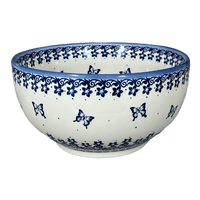 A picture of a Polish Pottery Deep 9" Bowl (Butterfly Blues) | NDA194-17 as shown at PolishPotteryOutlet.com/products/deep-9-bowl-butterfly-blues-nda194-17