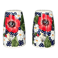 A picture of a Polish Pottery 3.75" Salt and Pepper (Poppies & Posies) | S086S-IM02 as shown at PolishPotteryOutlet.com/products/3-75-salt-and-pepper-poppies-posies-s086s-im02